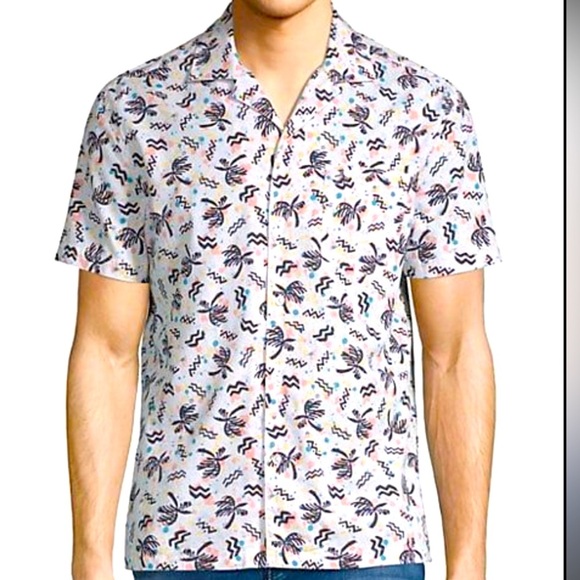 Original Penguin Palm Tree Print Cotton Short Sleeve Button Down Size Small - Picture 1 of 4